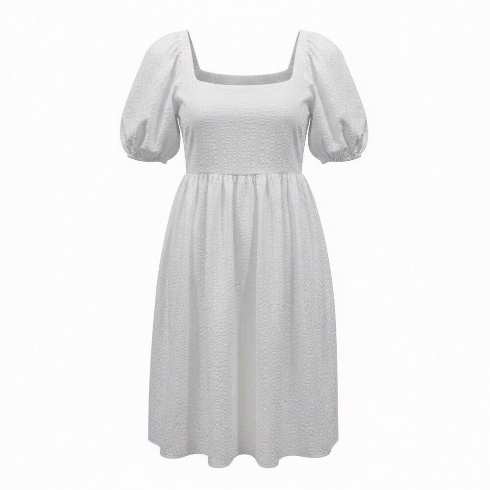 Old Navy Dress Womens XS White Seersucker Puff Sleeve Peasant Maiden Milk Maid